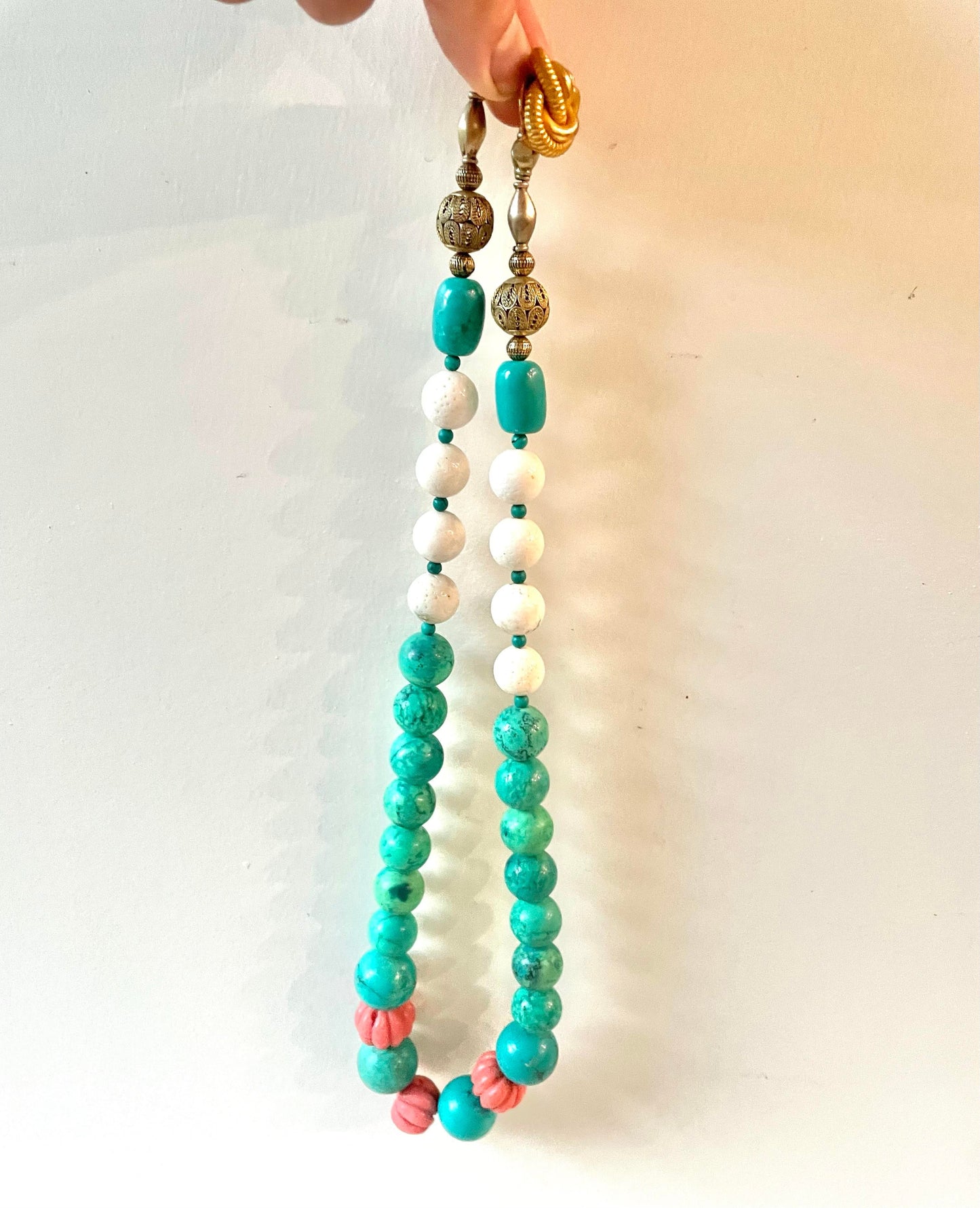 Turquoise and Antique Carved Coral Necklace by Matthew Izzo