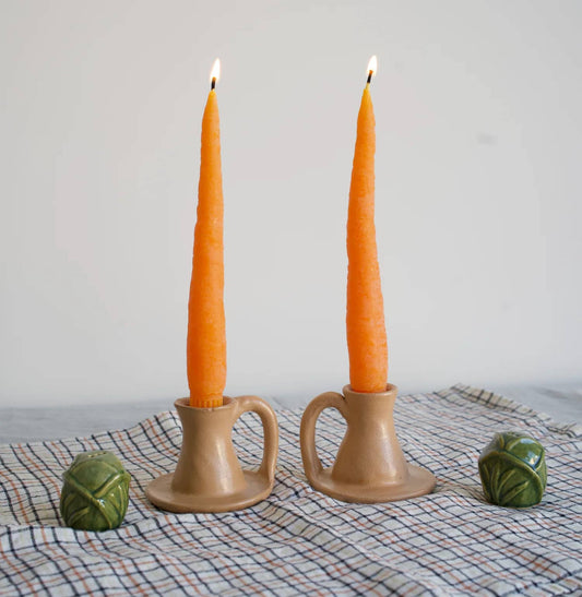 Carrot Beeswax Candles Taper Pair
