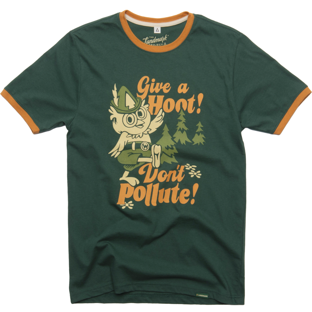 Landmark Project - Woodsy Owl Retro Unisex Short Sleeve Ringer Tee: Spruce/Goldenrod, XL