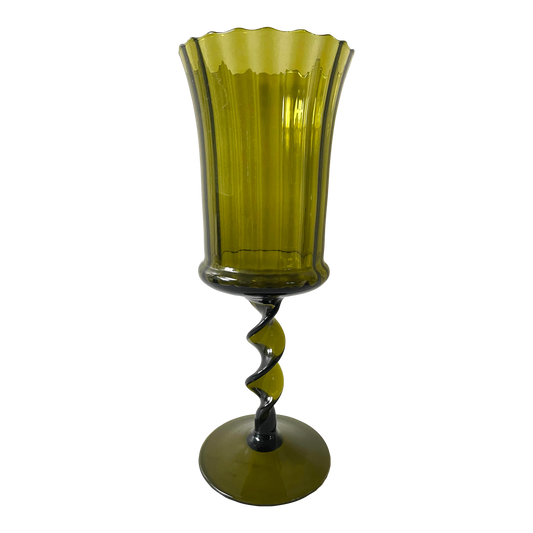 Empoli Green Glass Pedestal Vase Flared Avocado Twisted Stem