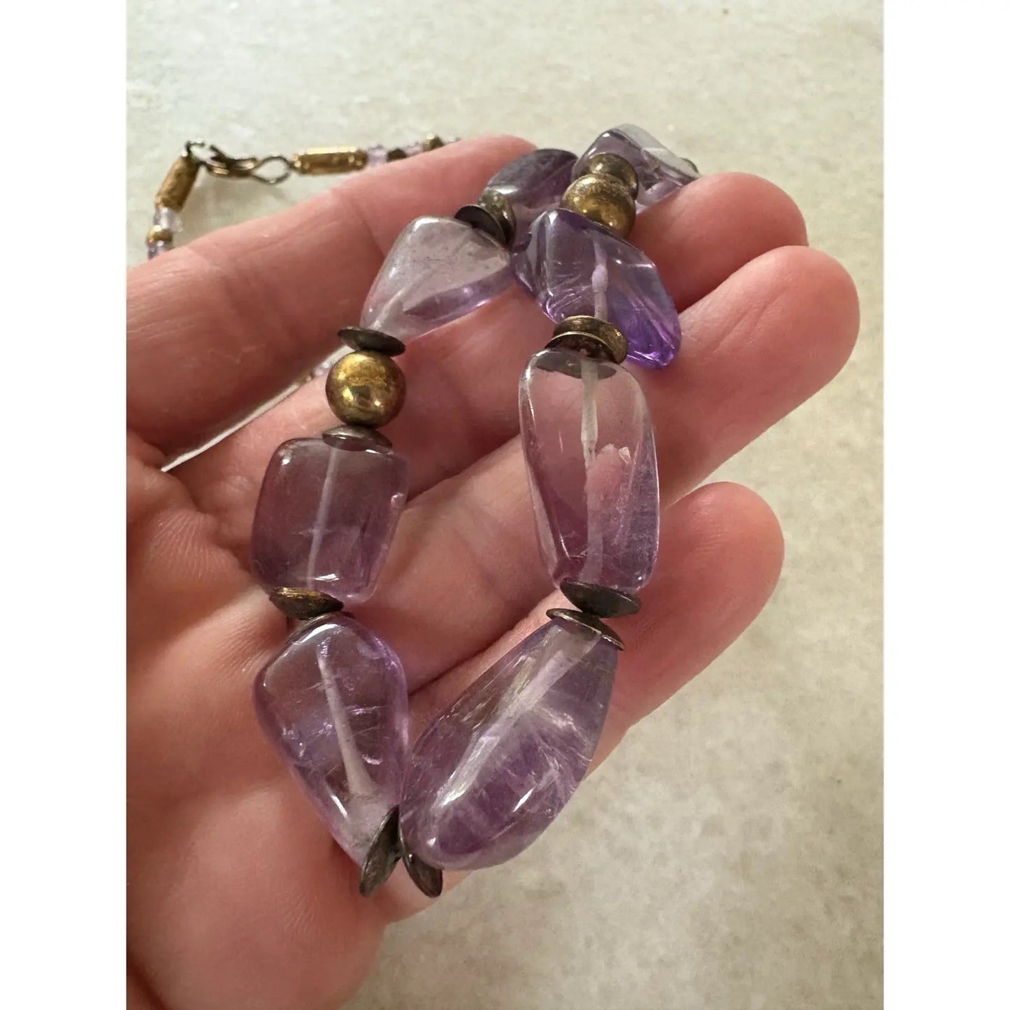 Vintage Amethyst Beaded Necklace With Gold Tone Spacers