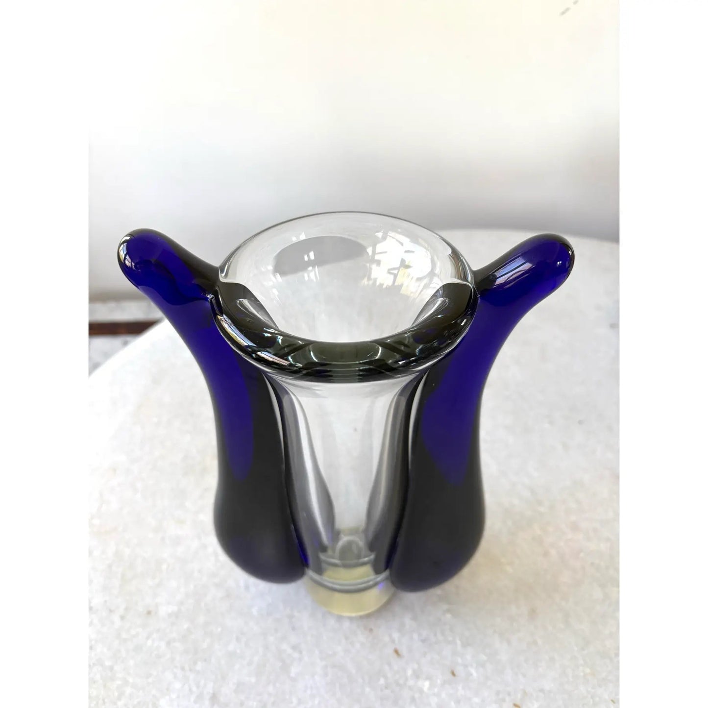 Jaroslav Svoboda Karlov Art Glass Vase Clear and Blue, Signed