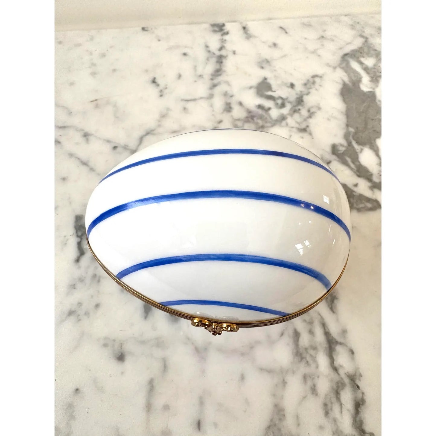 Limoges France Hand-painted Porcelain Egg Box With Brass Closure