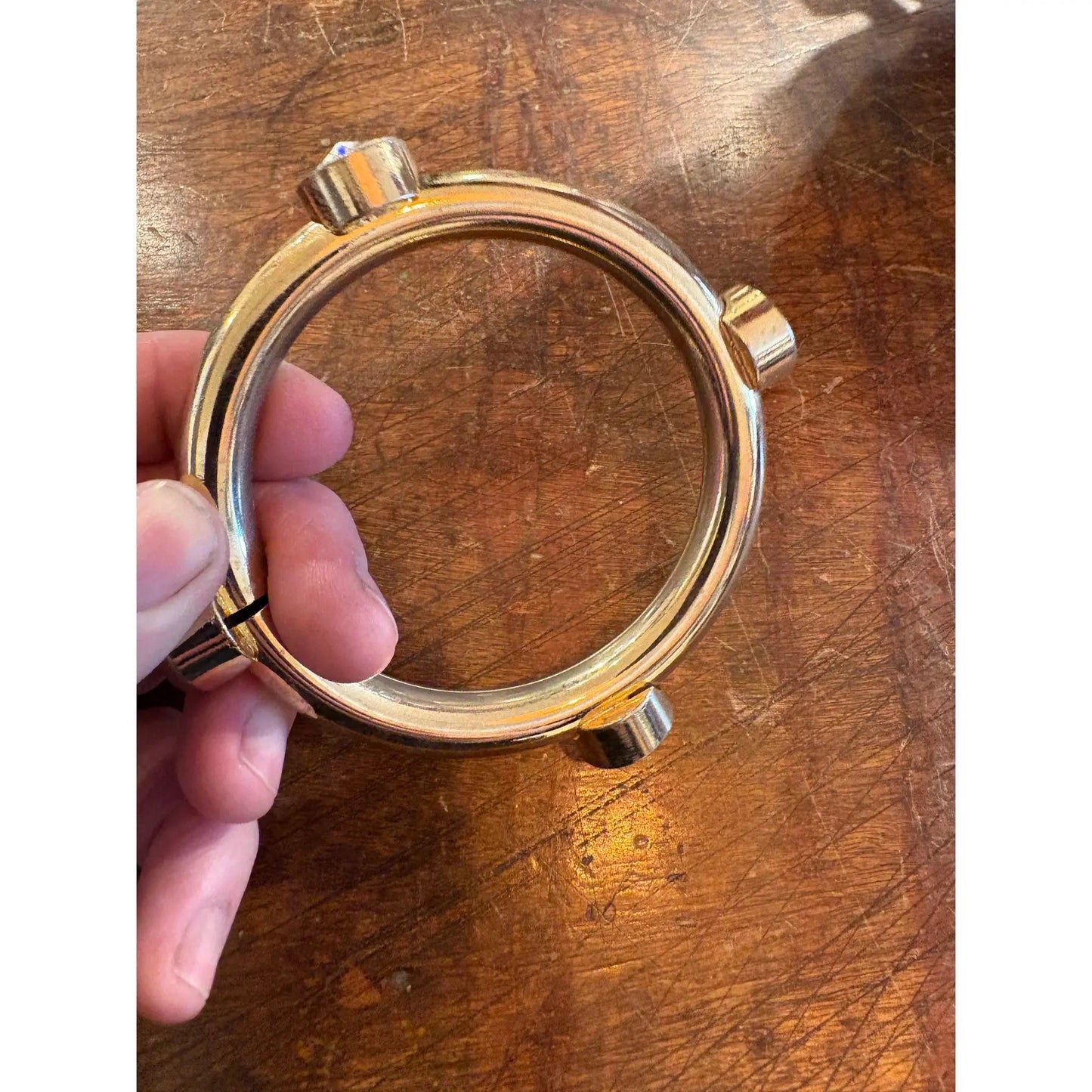 1980s Gold Tone, Metal Bangle Bracelet With Rhinestones