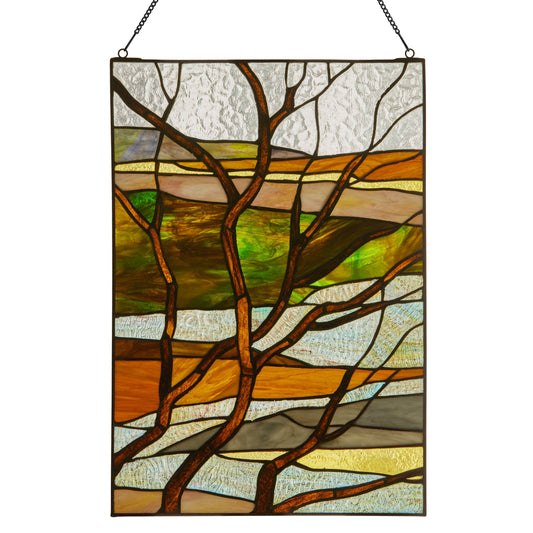 Panel de ventana de vidrieras con paisaje de otoño de 20" de alto