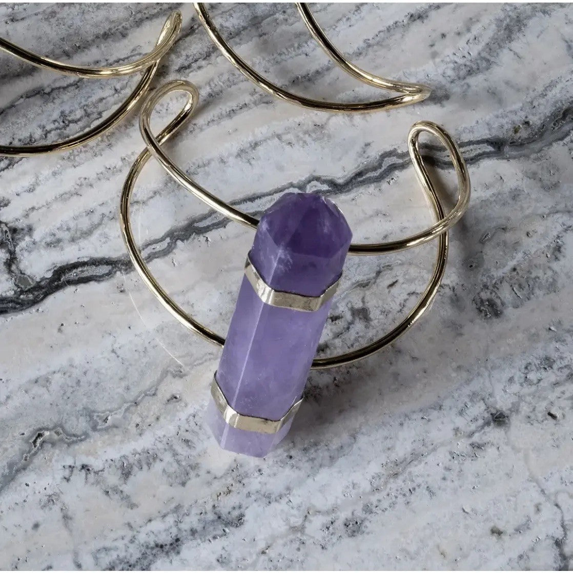 Amethyst and Gold Plated Wire Cuff Bracelet