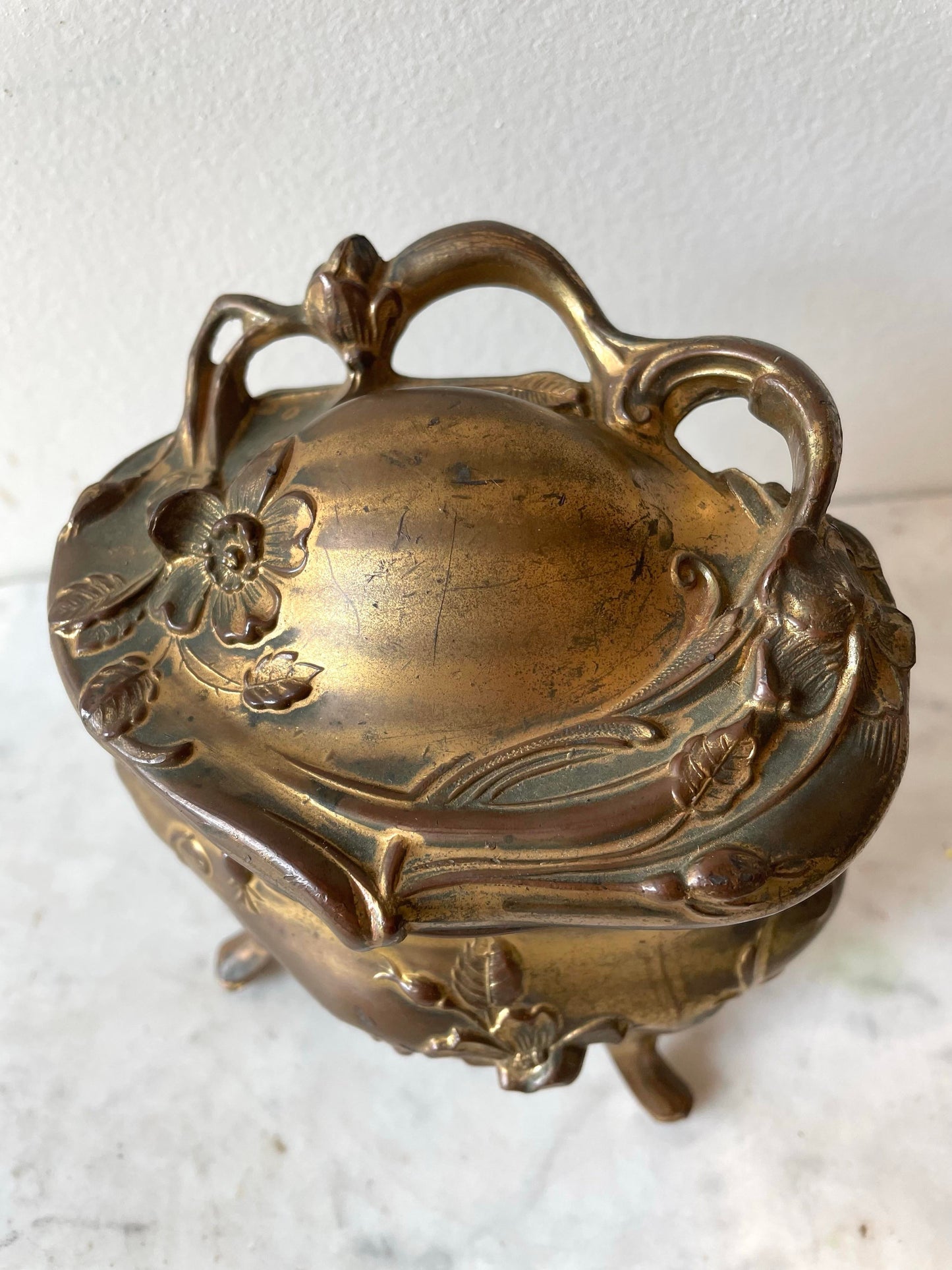 Art Nouveau Cast Metal Jewelry / Trinket Box