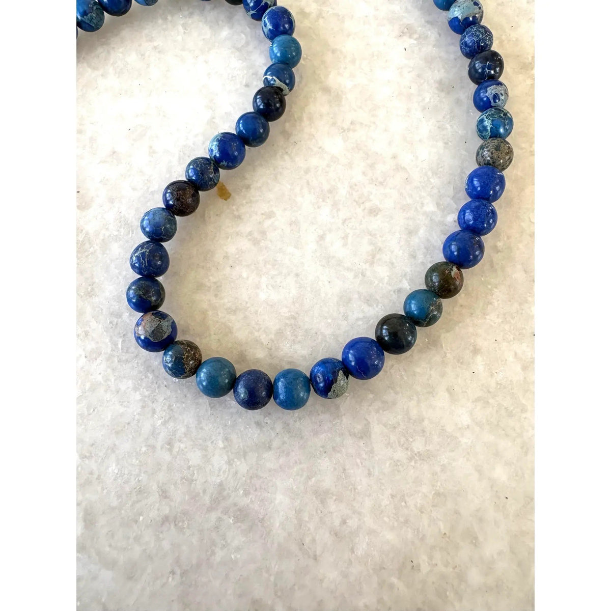 Lapis Beaded Necklace With Gold Tone Adjustable Glass