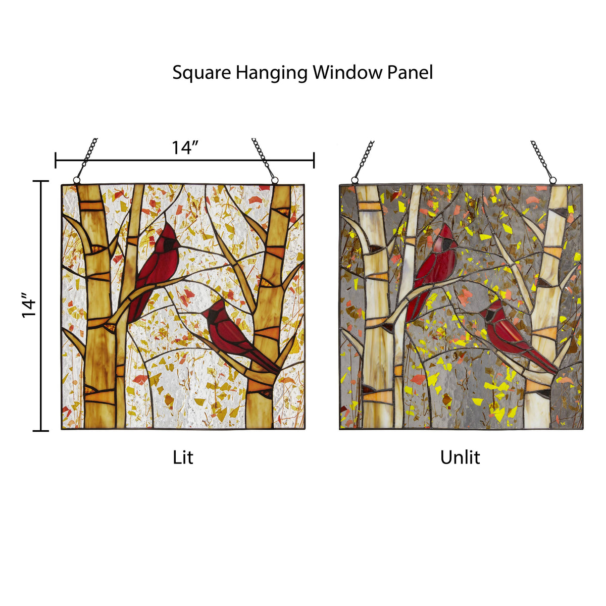 Stained Glass- Eden Red Cardinals in Autumn Window Panel 14"H