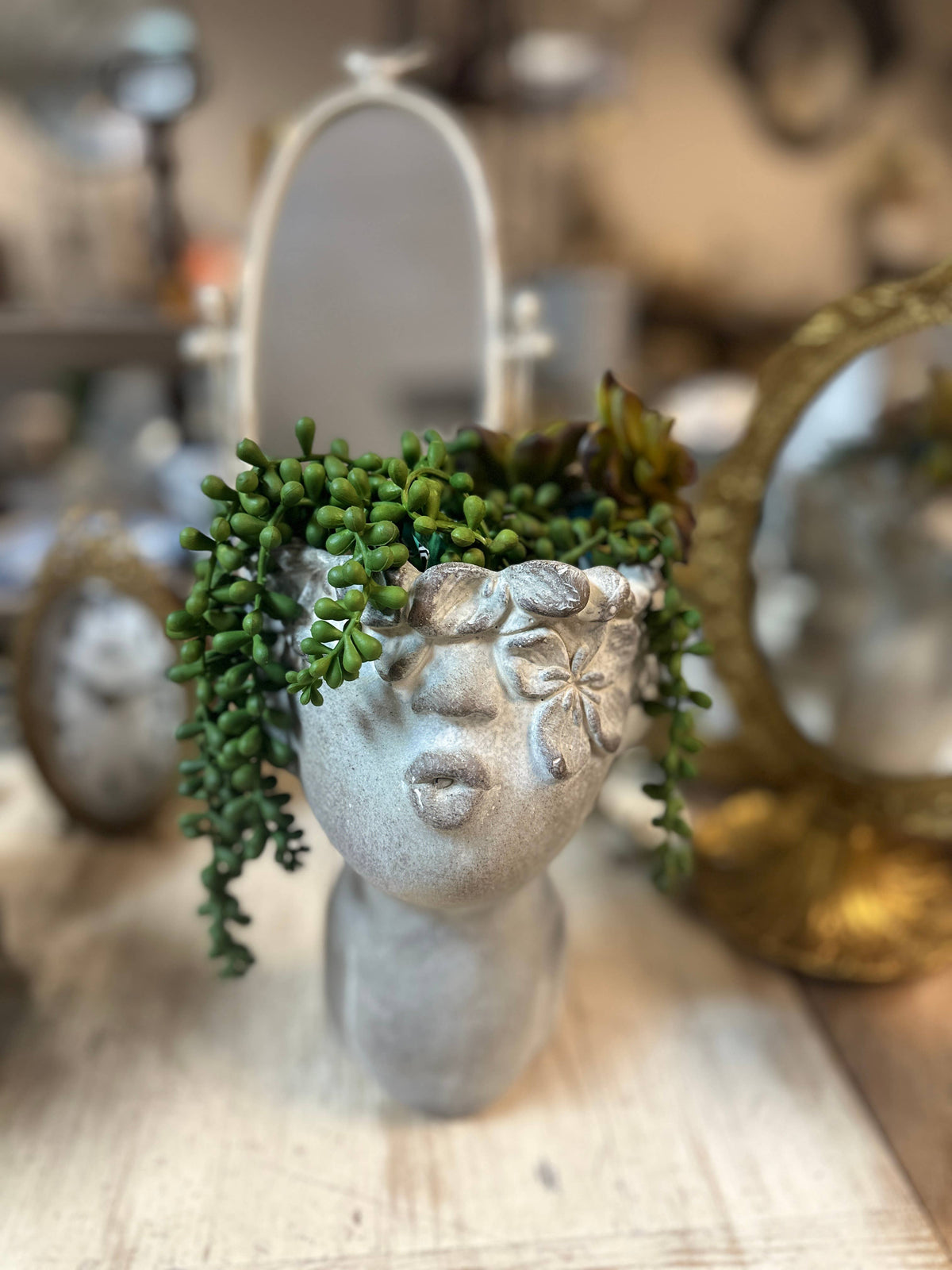 Vagabond Vintage - Concrete head kissing face succulent planter: LARGER, Large