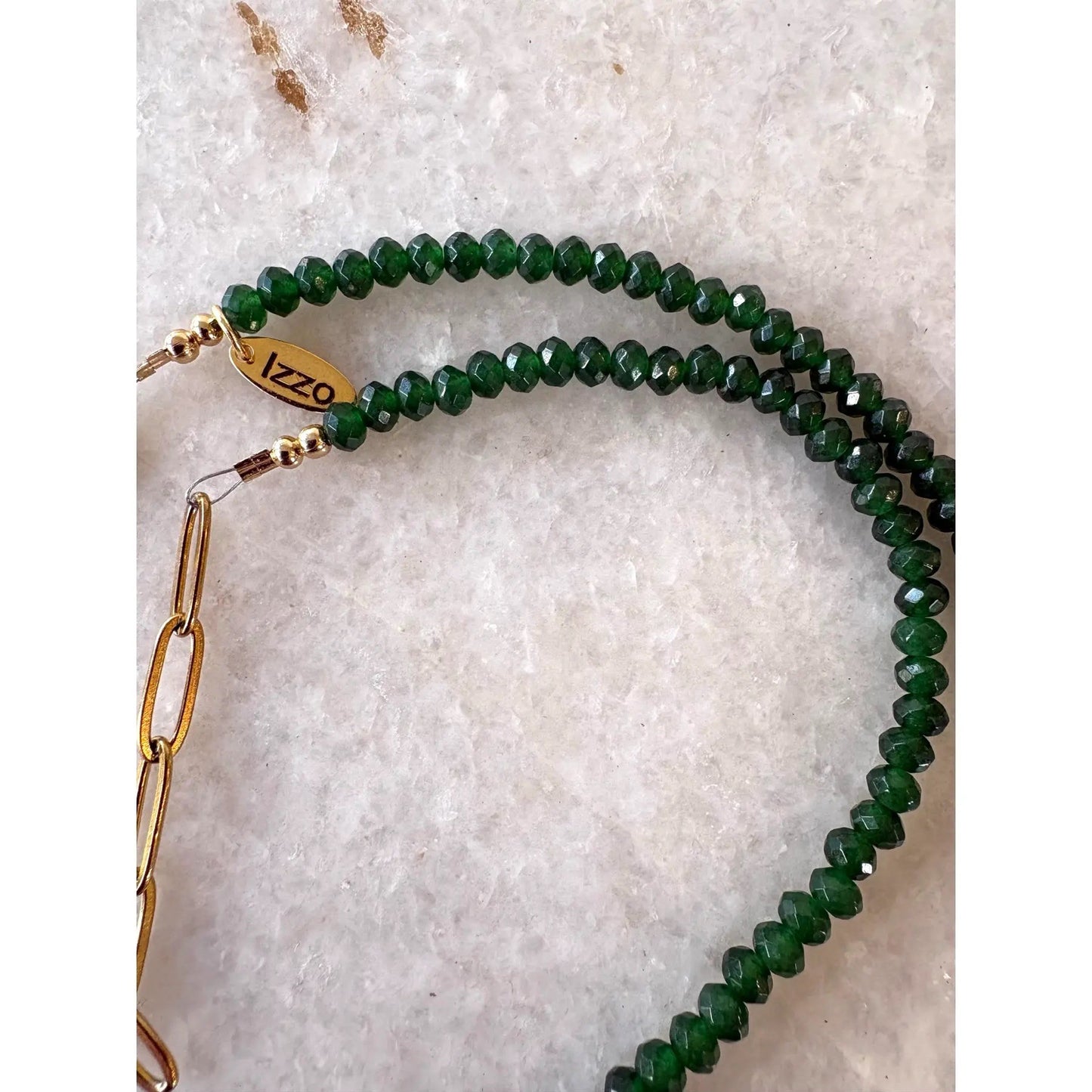 Faceted Emerald Quartz Beaded Necklace With Gold Tone, Adjustable Clasp