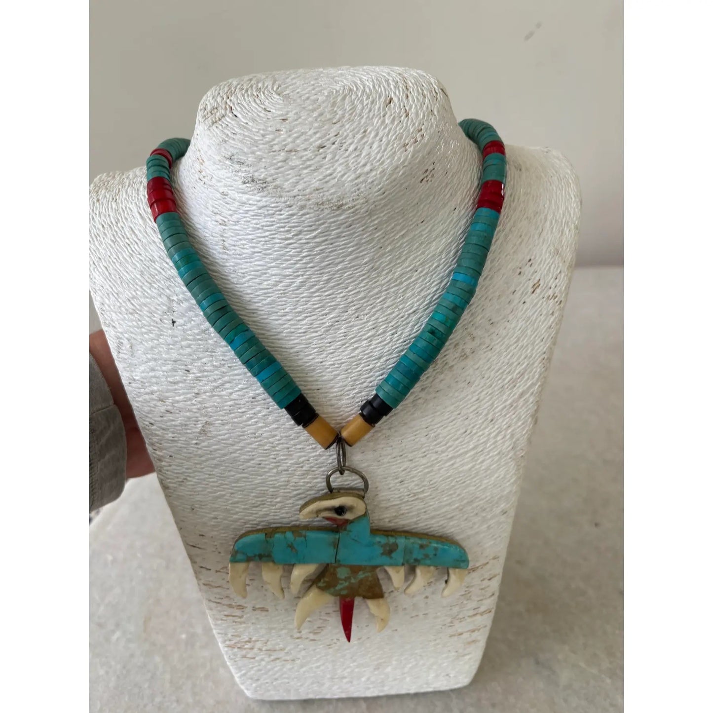 Mid-Century Native American Turquoise Necklace With Eagle Design