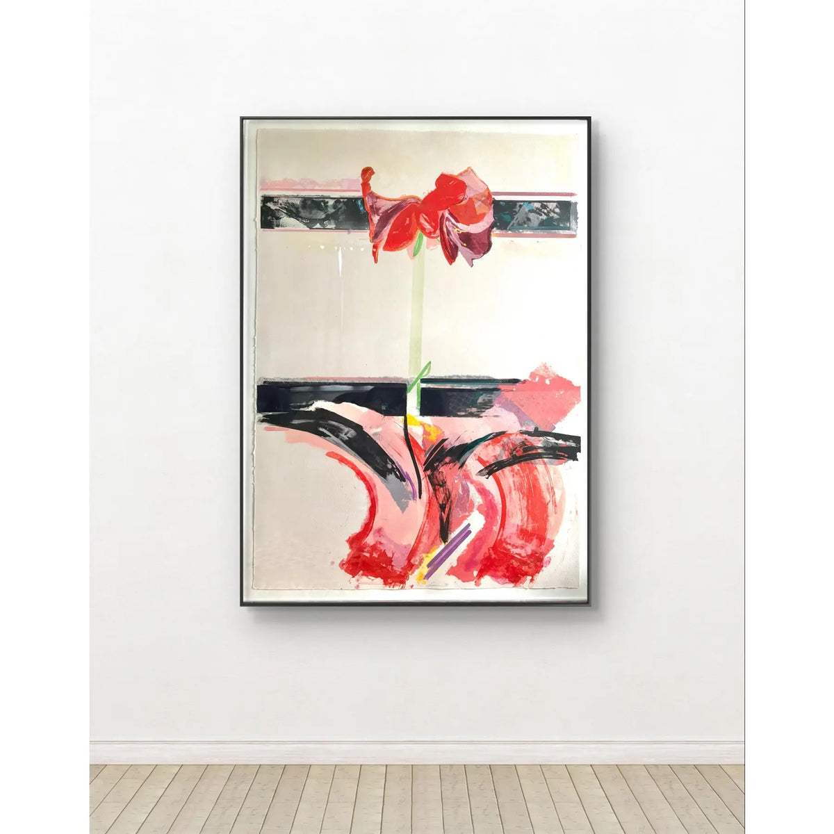 David Swanson Large Watercolor Painting on Paper in Metal Frame