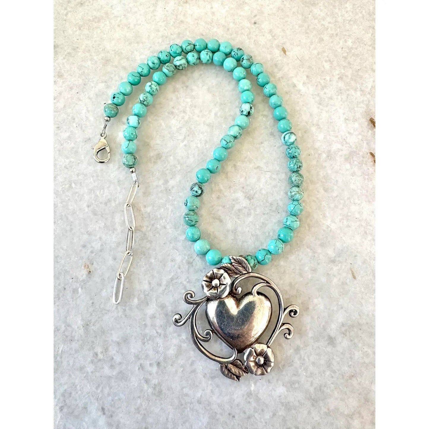 Turquoise Necklace With Sterling Silver Pendant