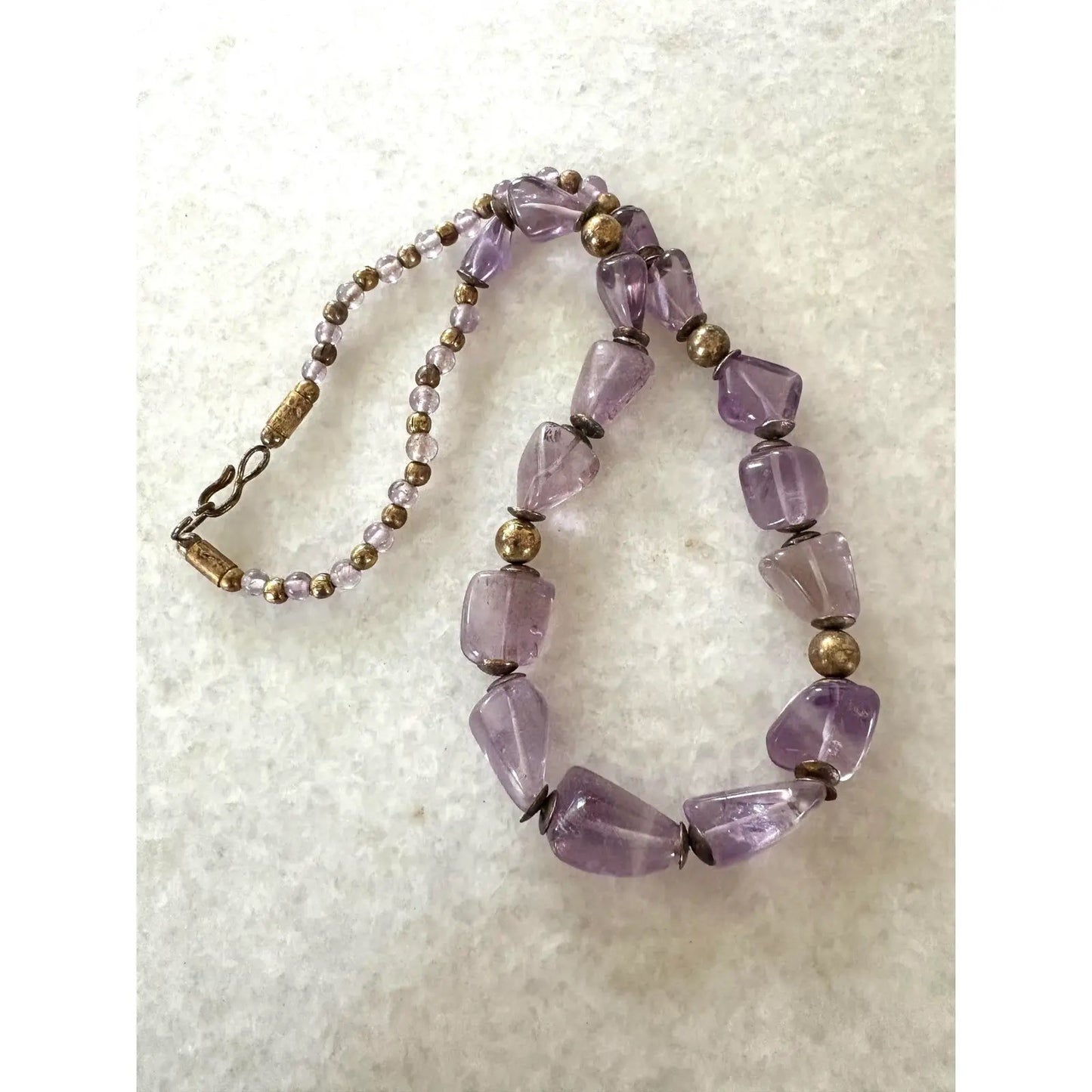 Vintage Amethyst Beaded Necklace With Gold Tone Spacers