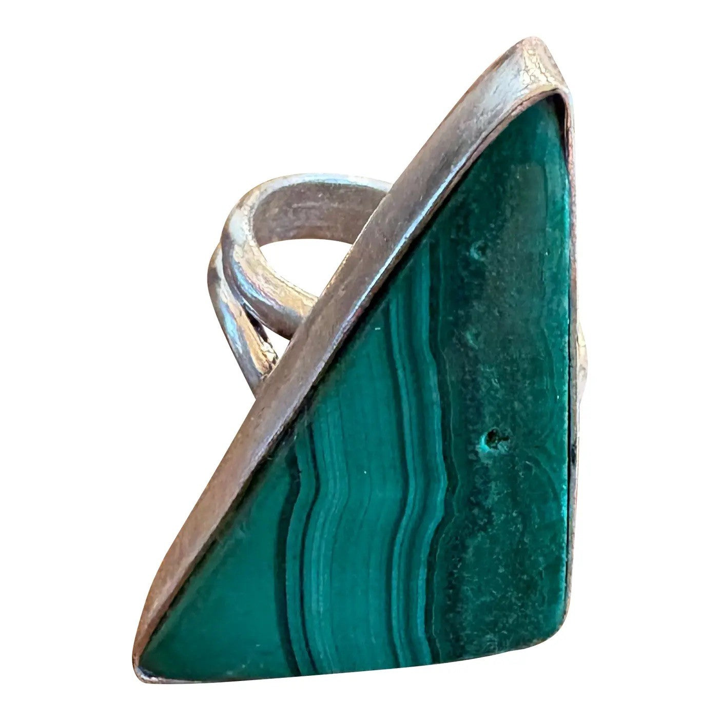 Vintage Sterling Silver Malachite Cocktail Ring