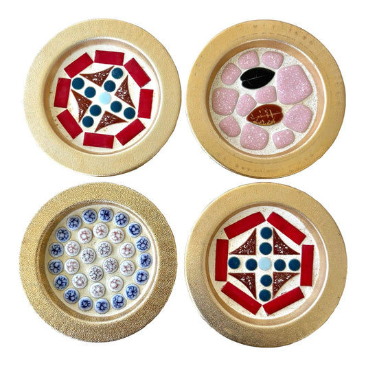 1950s Mid-Century Modern Mosaic, Tile, Coasters, and Gold Medal Base Set of 4