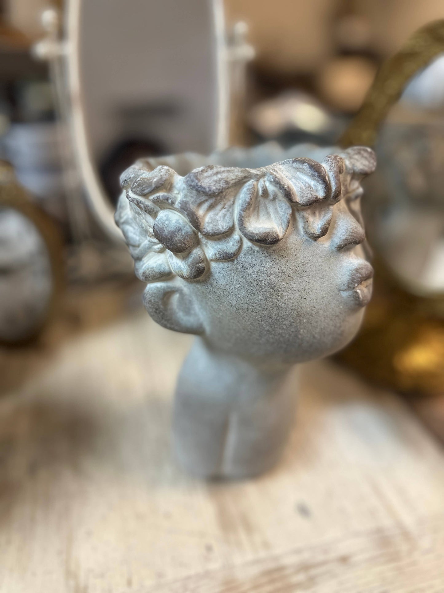 Vagabond Vintage - Concrete head kissing face succulent planter: LARGER, Large