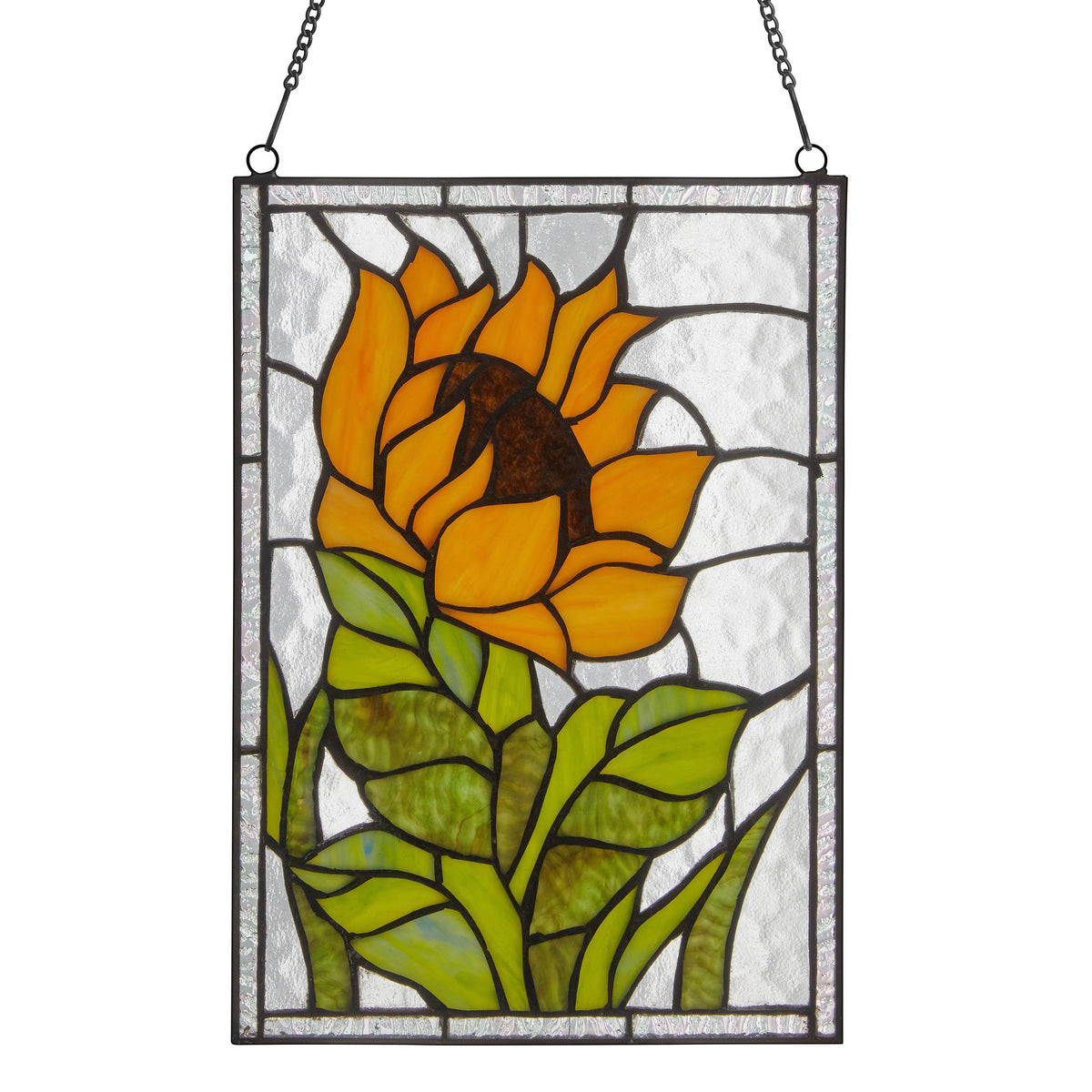 Stained Glass Multicolored Sunflower Window Panel 11.25”H