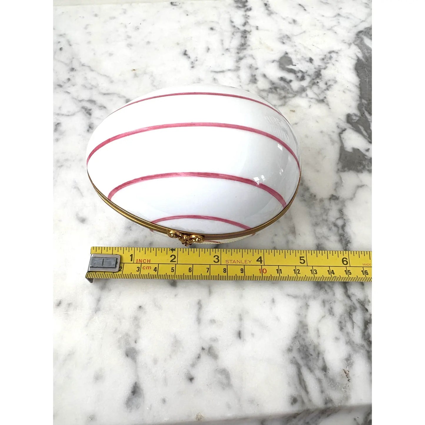 Limoges France Hand-painted Porcelain Egg Box With Brass Closure