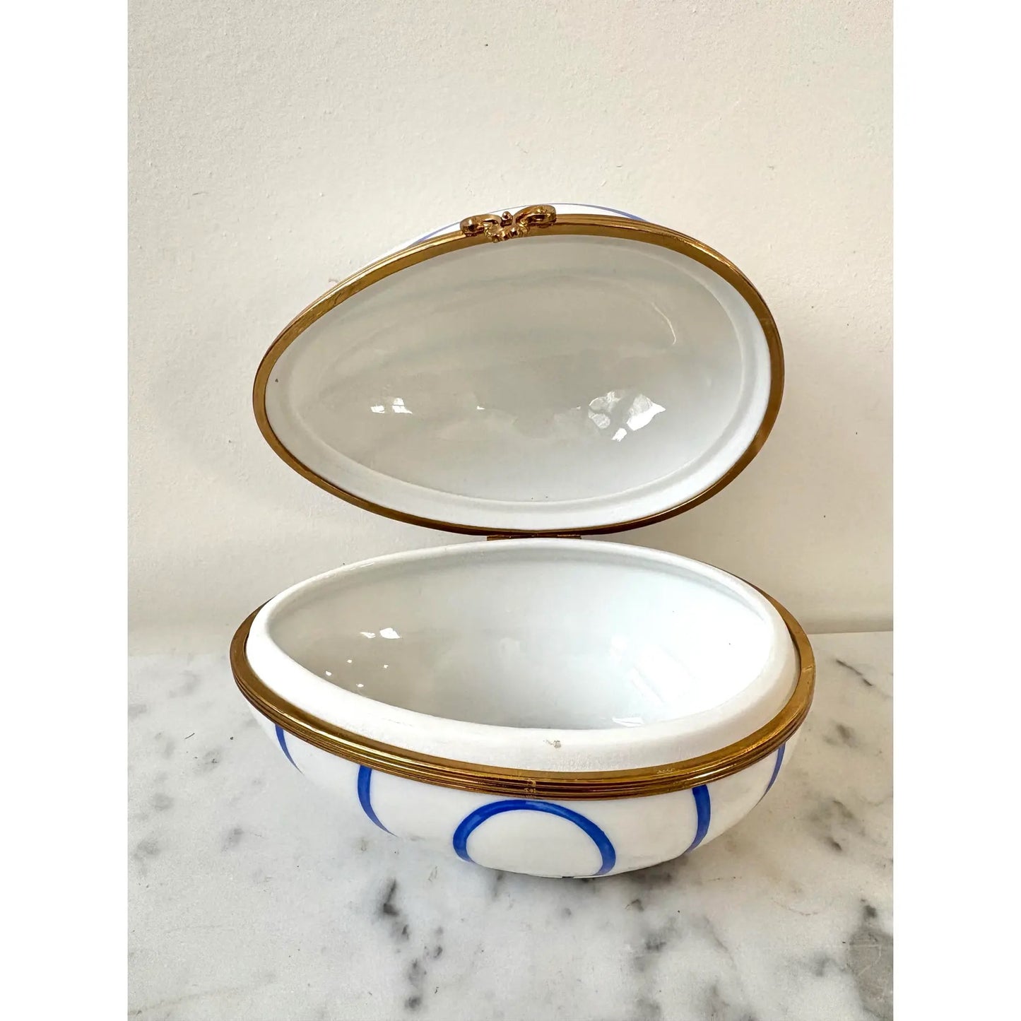 Limoges France Hand-painted Porcelain Egg Box With Brass Closure