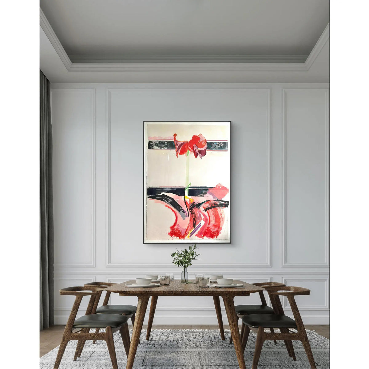 David Swanson Large Watercolor Painting on Paper in Metal Frame
