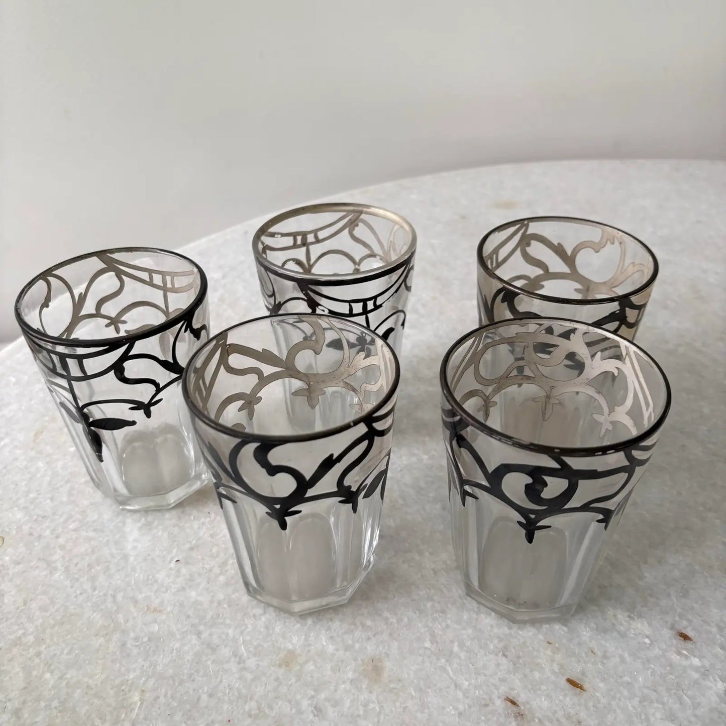 Early 20th Century Sterling Silver Trim Detailed Cocktail Glasses Set of 5