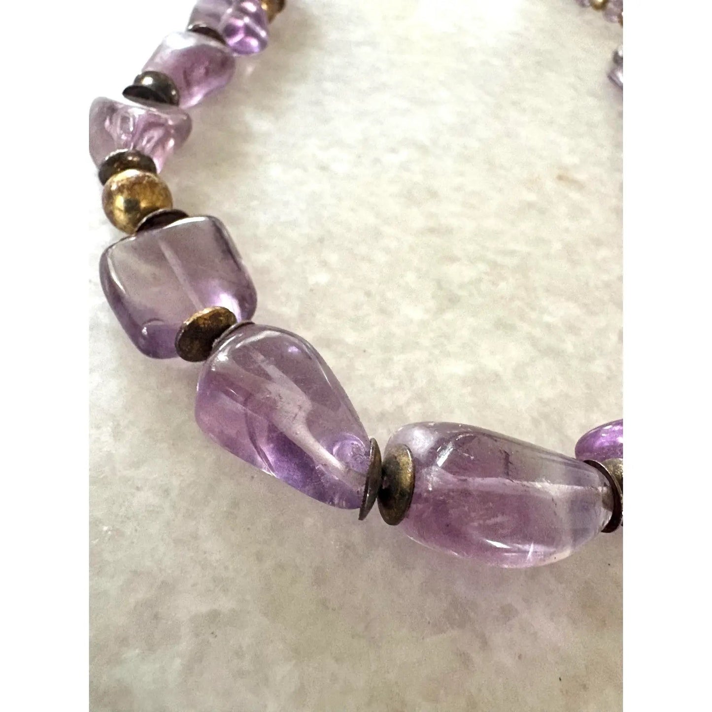 Vintage Amethyst Beaded Necklace With Gold Tone Spacers