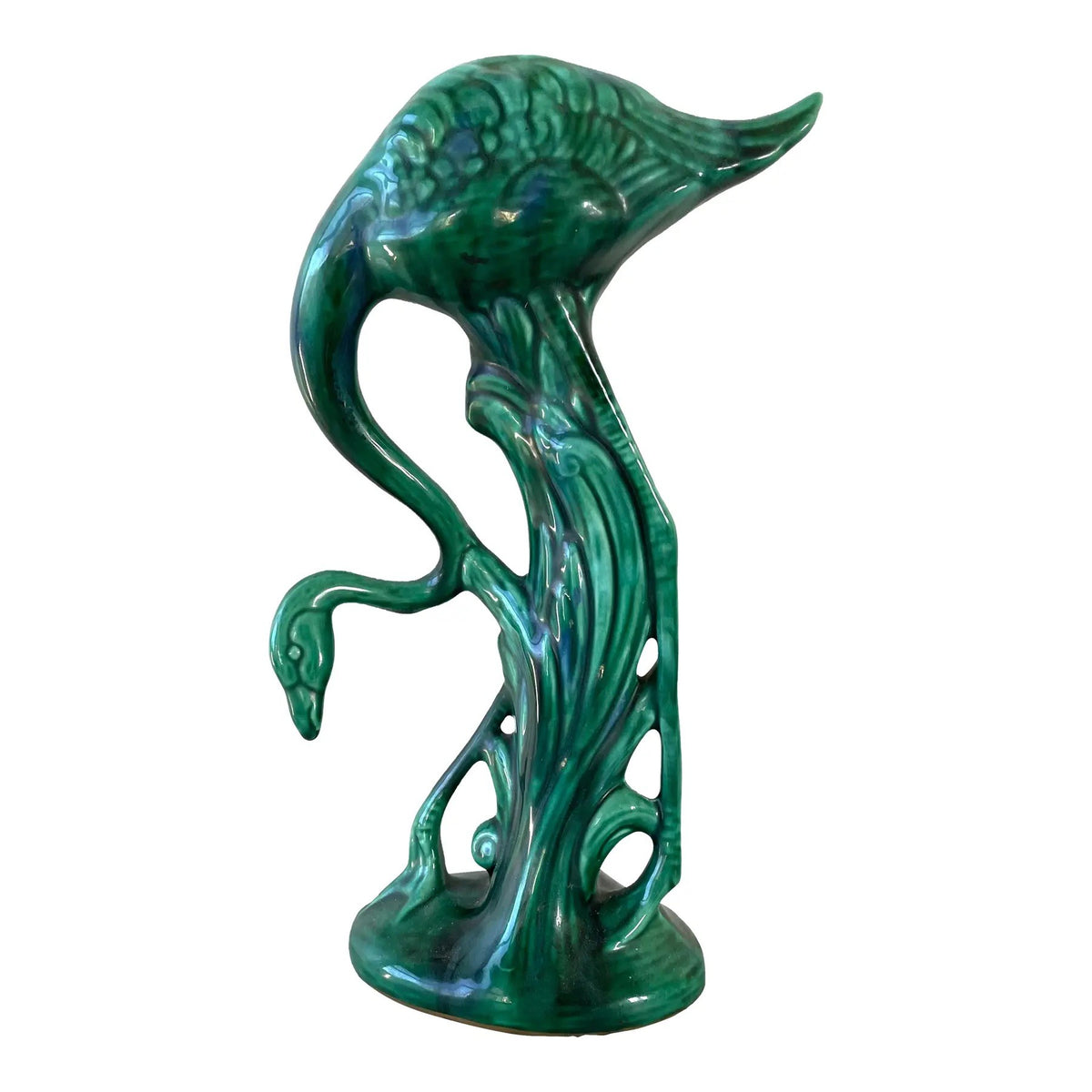 Vintage Emerald Green Ceramic Flamingo
