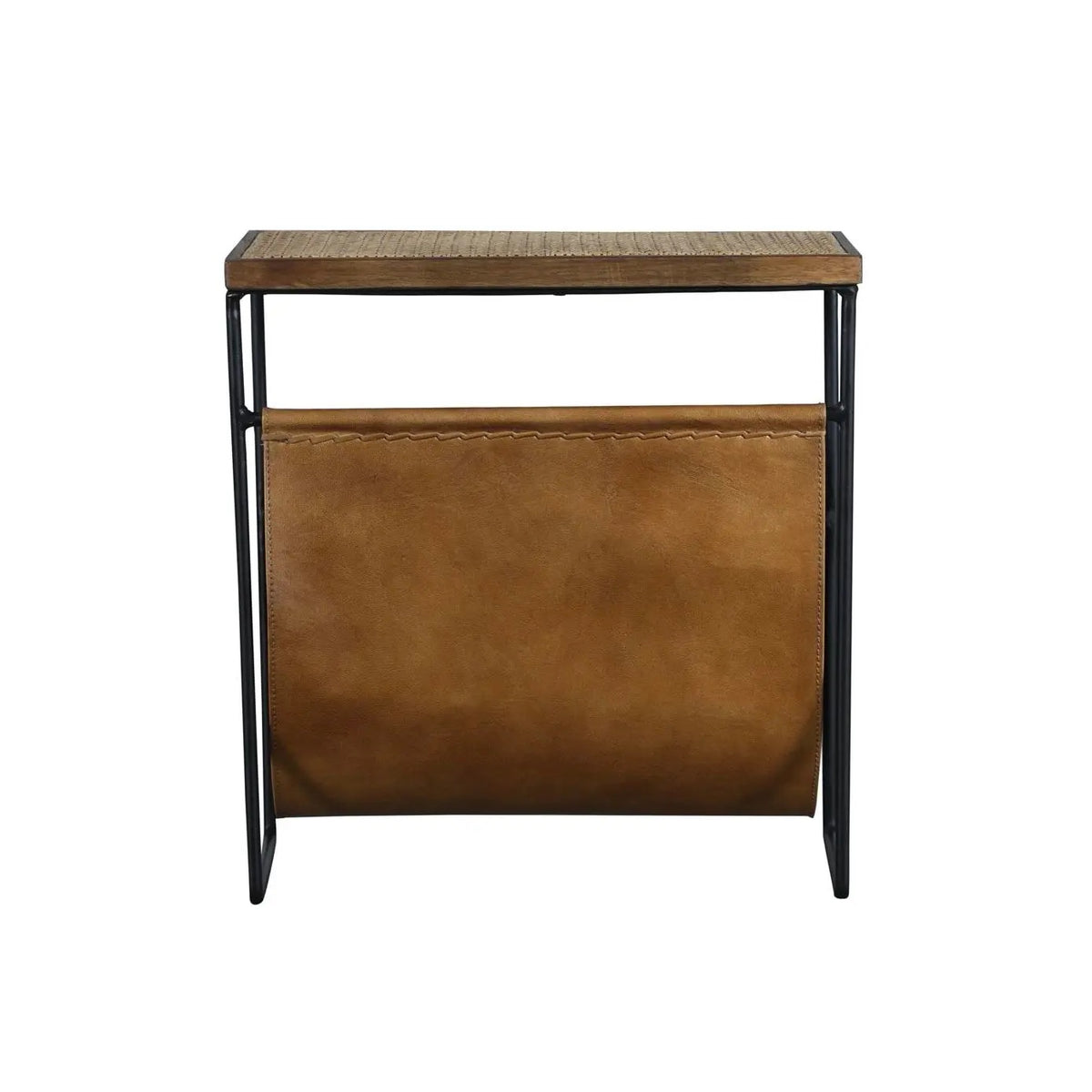 Leather and Rattan Magazine Rack Side Table - Matthew Izzo Collection