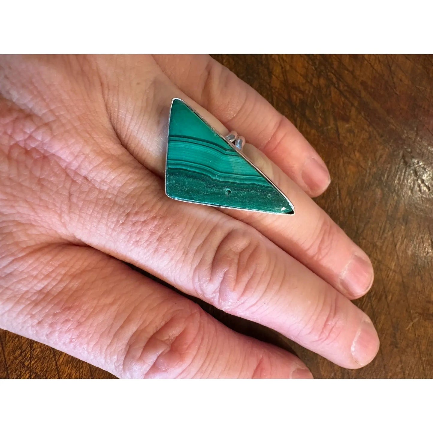 Anillo de cóctel vintage de plata de ley con malaquita