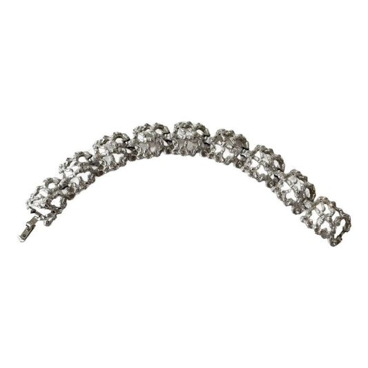 Trifari Coral Design Silver Tone Metal 1950s Bracelet