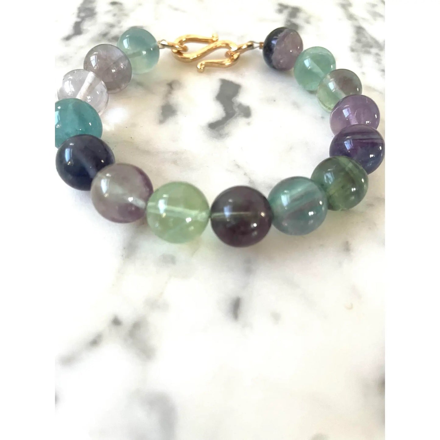 Multi Color Fluorite Beaded Bracelet With Gold Tone Hook Clasp - Designed by Matthew Izzo