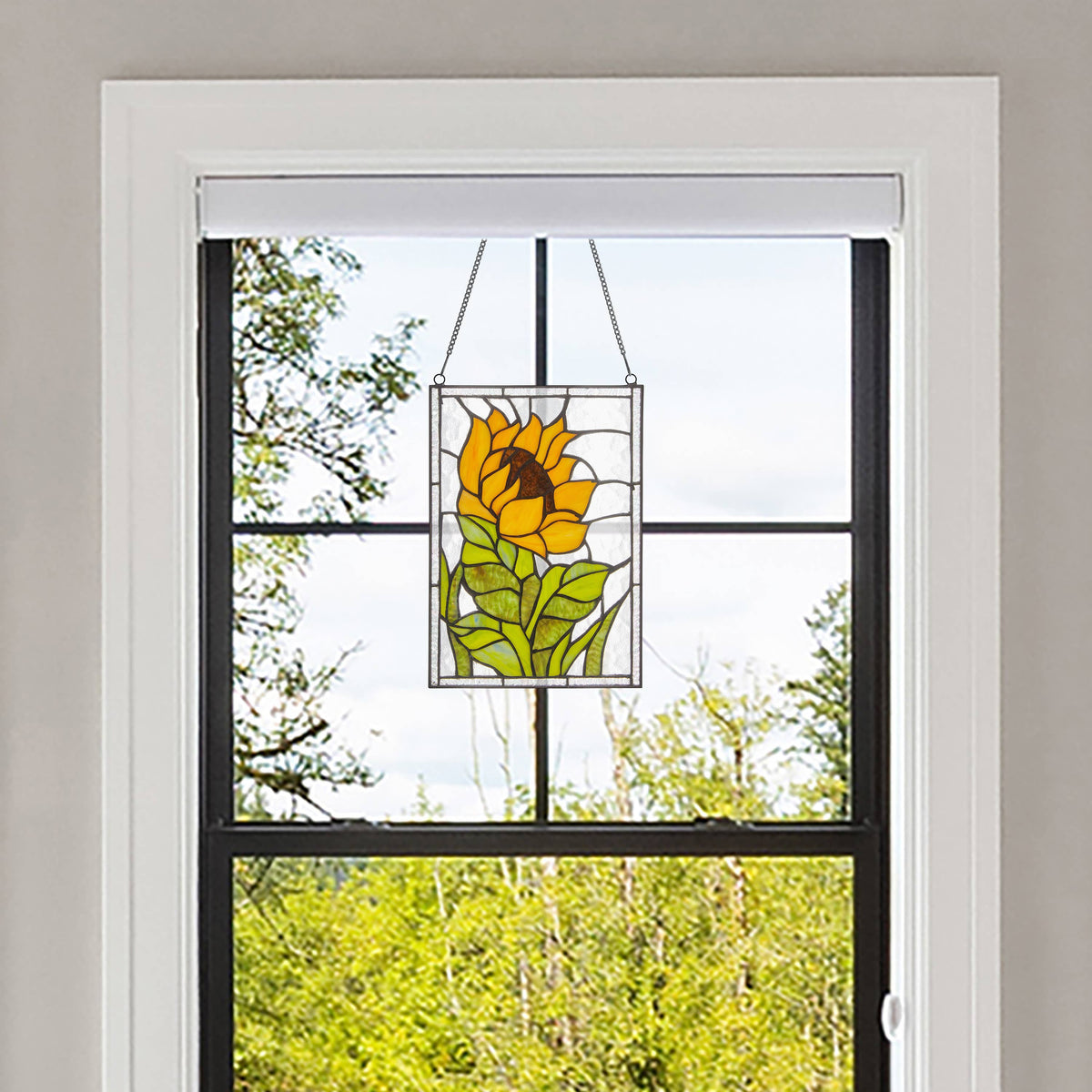 Stained Glass Multicolored Sunflower Window Panel 11.25”H