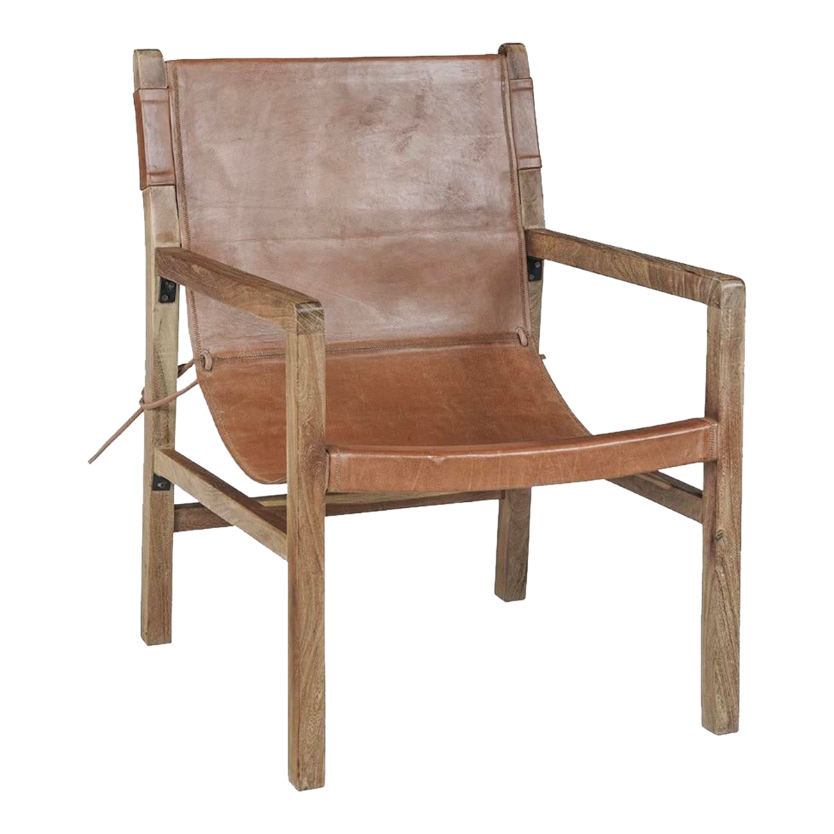 Leather and Wood Sling Chair, Matthew Izzo Home Collection