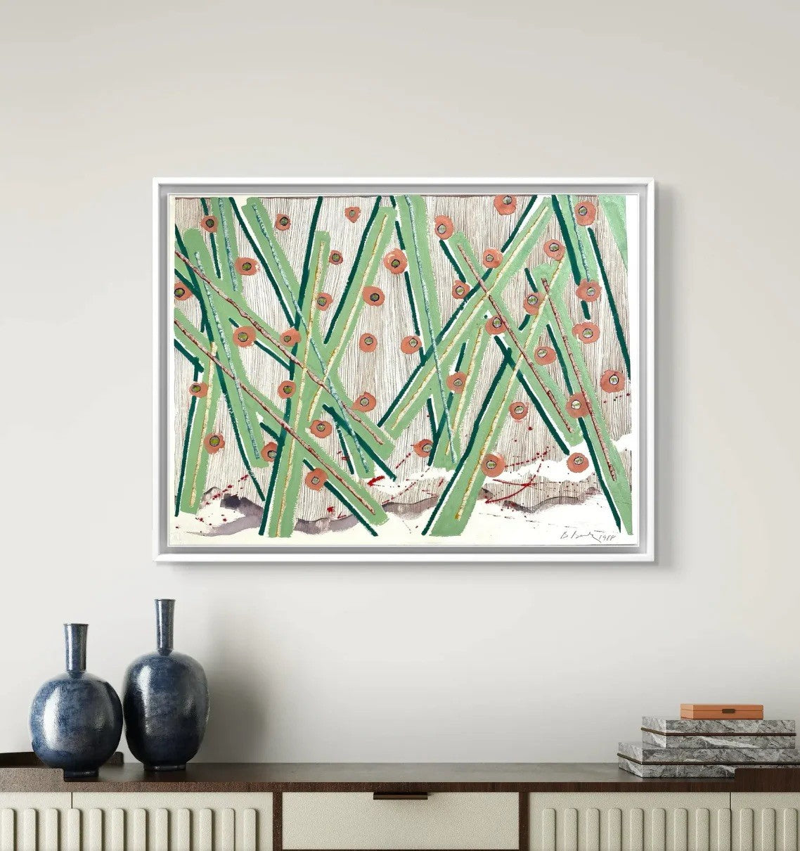 Pintura abstracta sobre papel de Barbara Beck de 1988