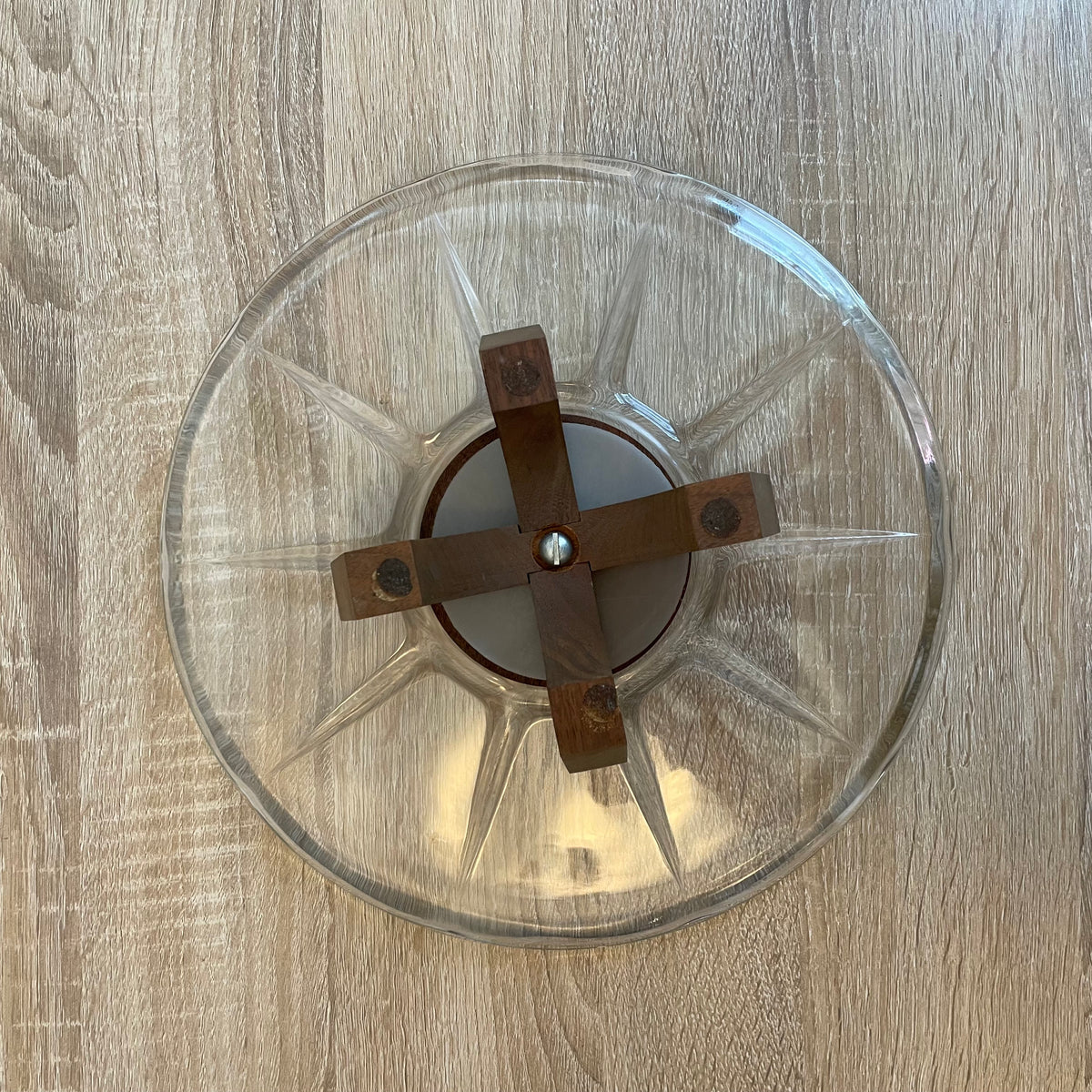 Amazing 1970s Glass and Wood Rotating Cake Stand