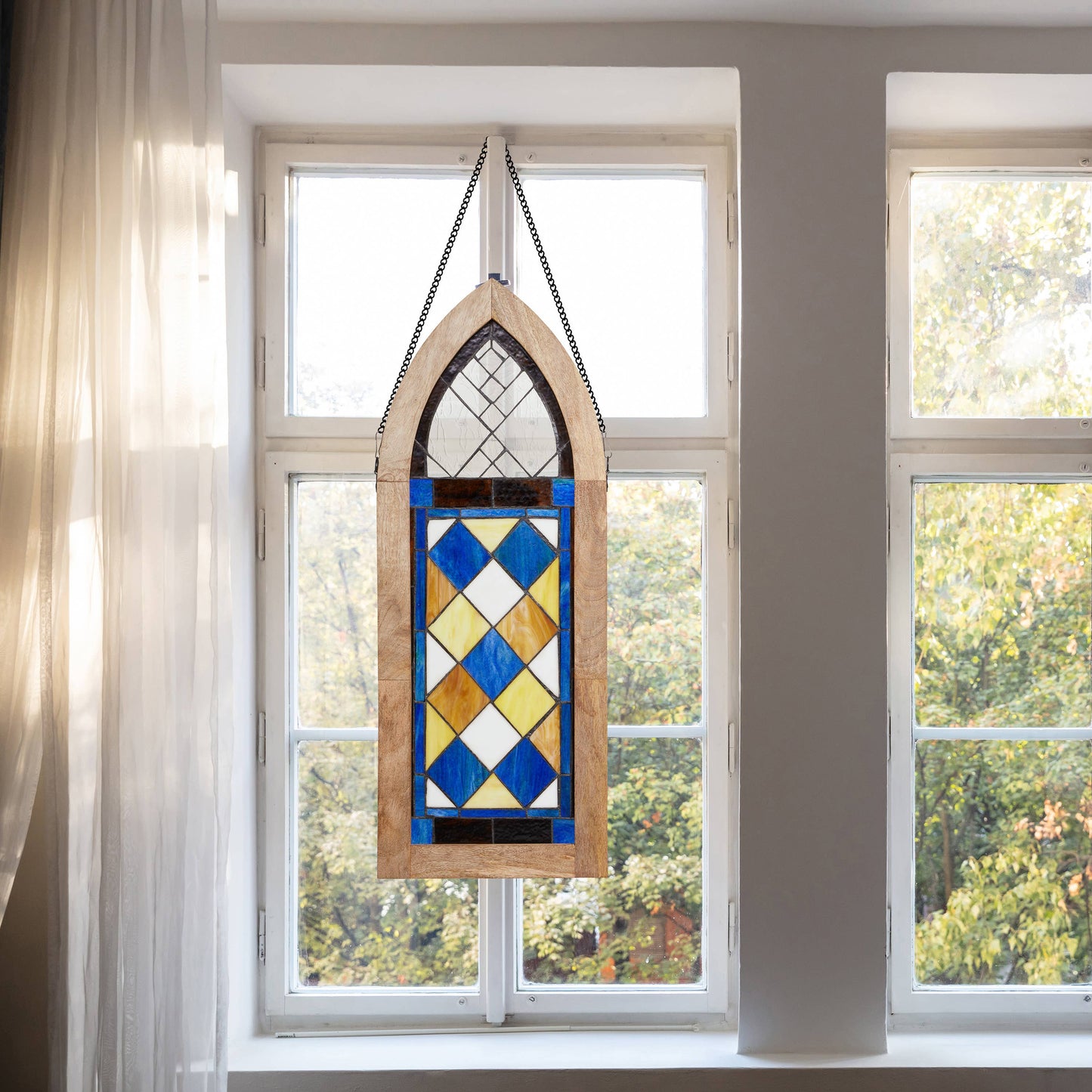 Victorian Style Checkerboard Stained Glass Window Panel