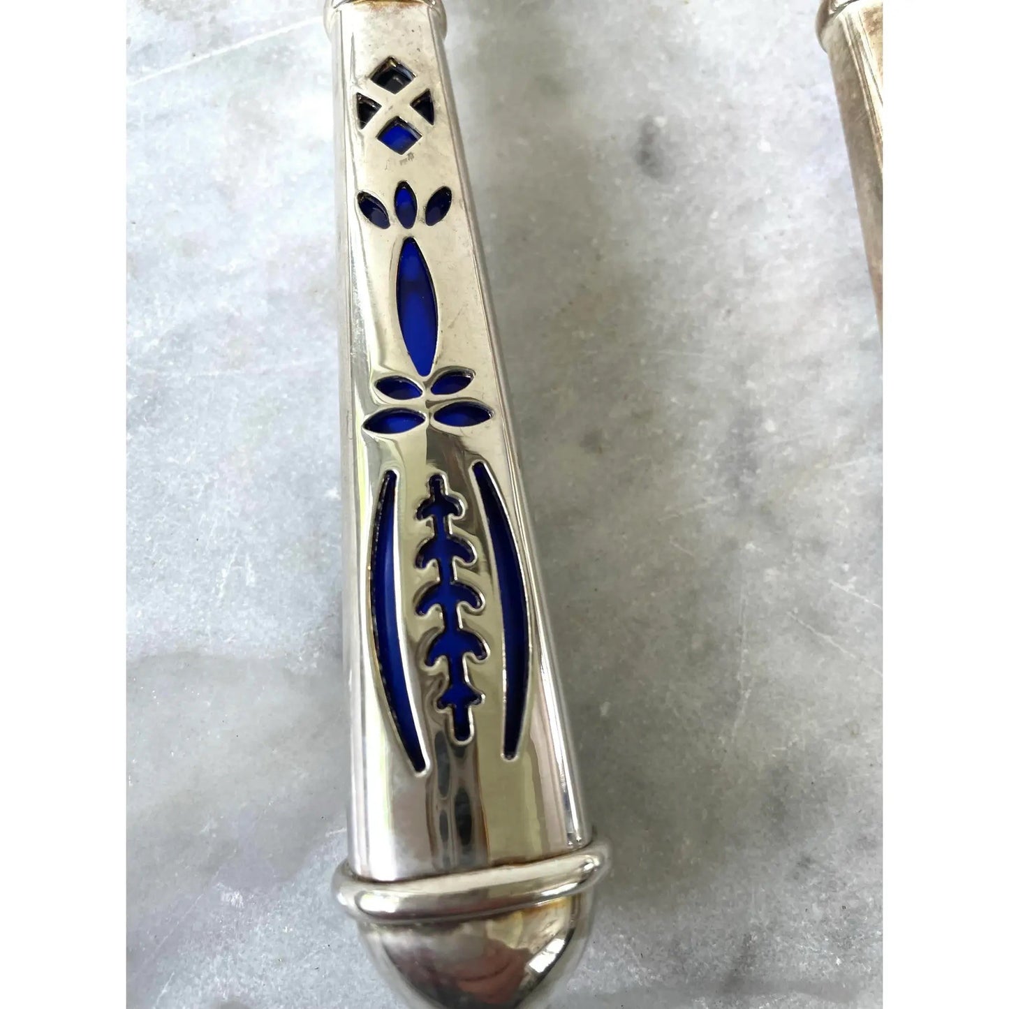 Royal Cobalt Glass and Silver Plate Serving Spoons