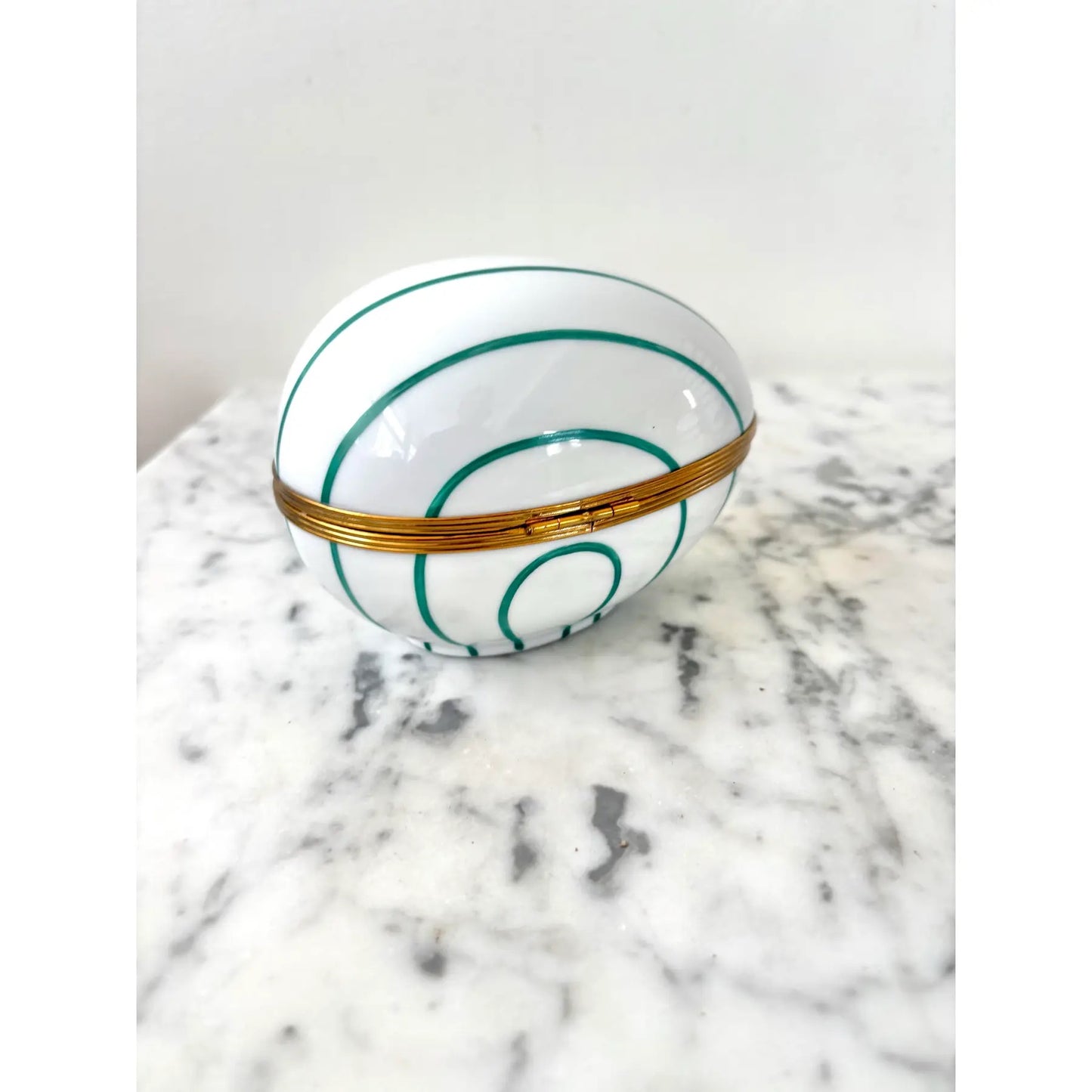 Limoges France Hand-painted Porcelain Egg Box With Brass Closure