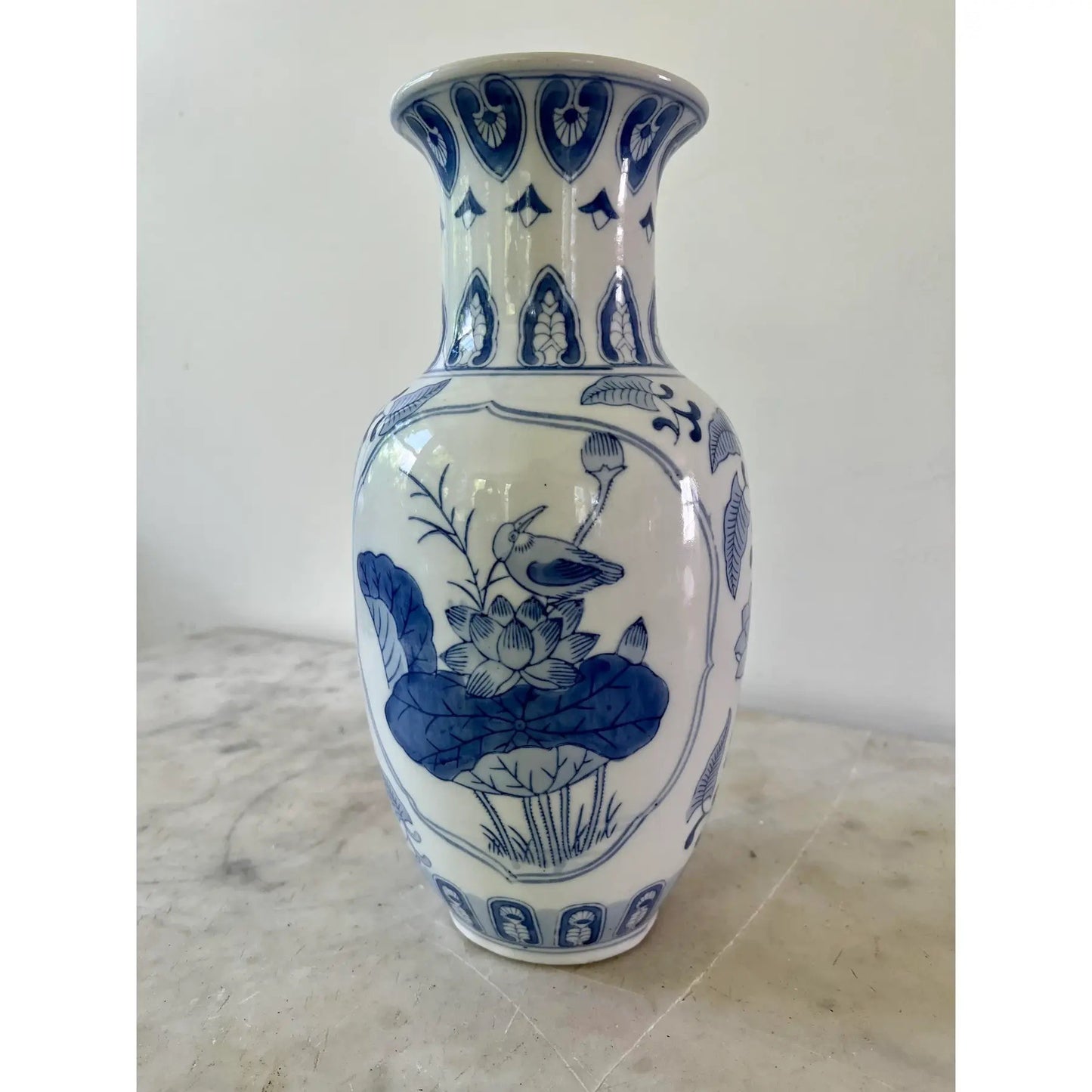 Vintage Blue & White Chinese Ceramic Vase