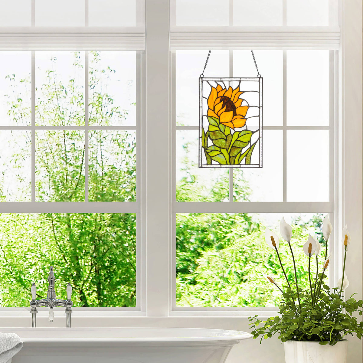 Stained Glass Multicolored Sunflower Window Panel 11.25”H