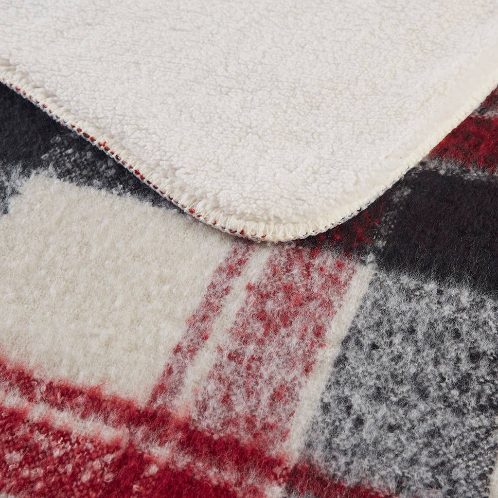 Plaid Catskills Red Faux Mohair Sherpa Throw
