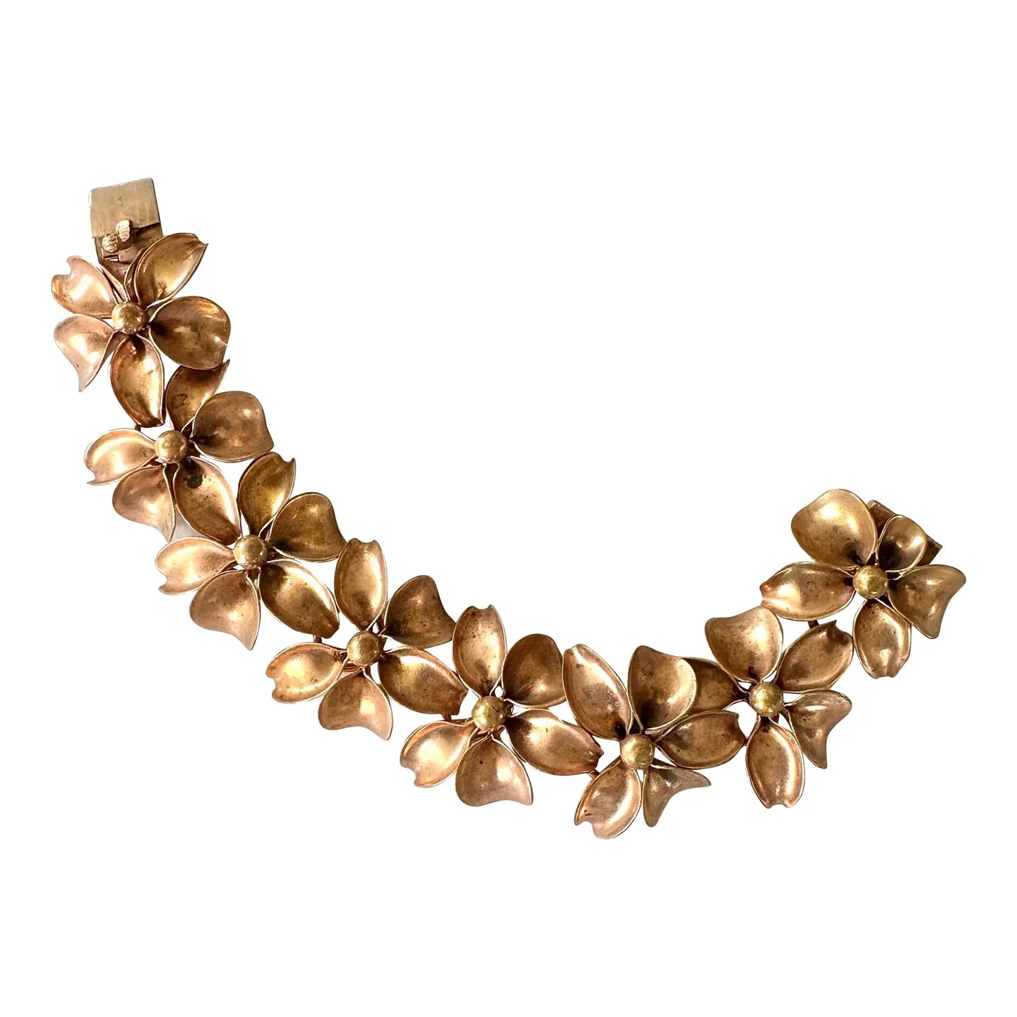 Art Deco Floral Gold Tone Sculptural Bracelet