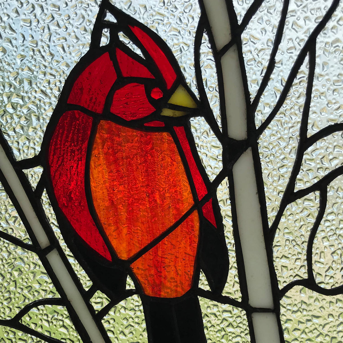 Stained Glass Annabelle Red Cardinal  Window Panel 18.5"H