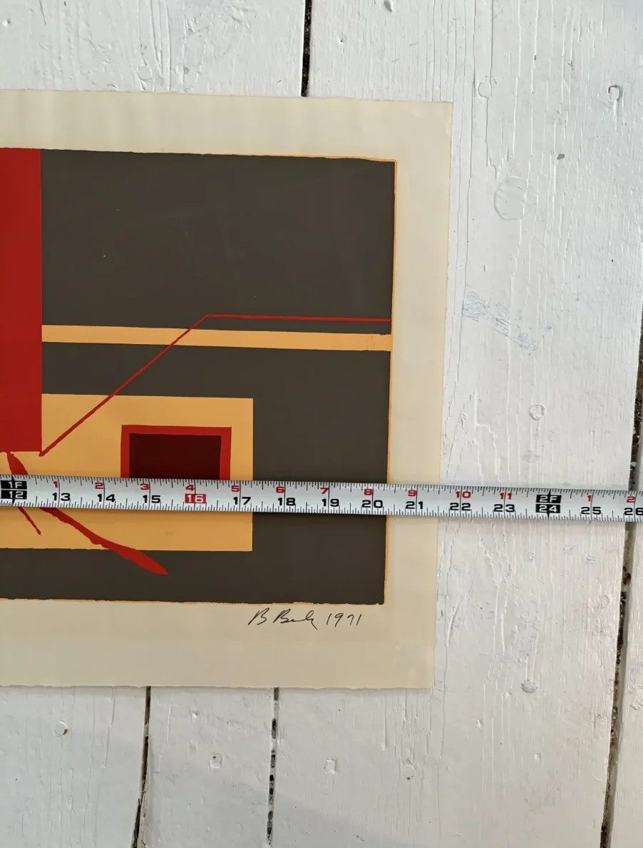 Barbara Beck 1971 Mid Century Modern Screen Print on Paper, "Wall Print I I", Signed