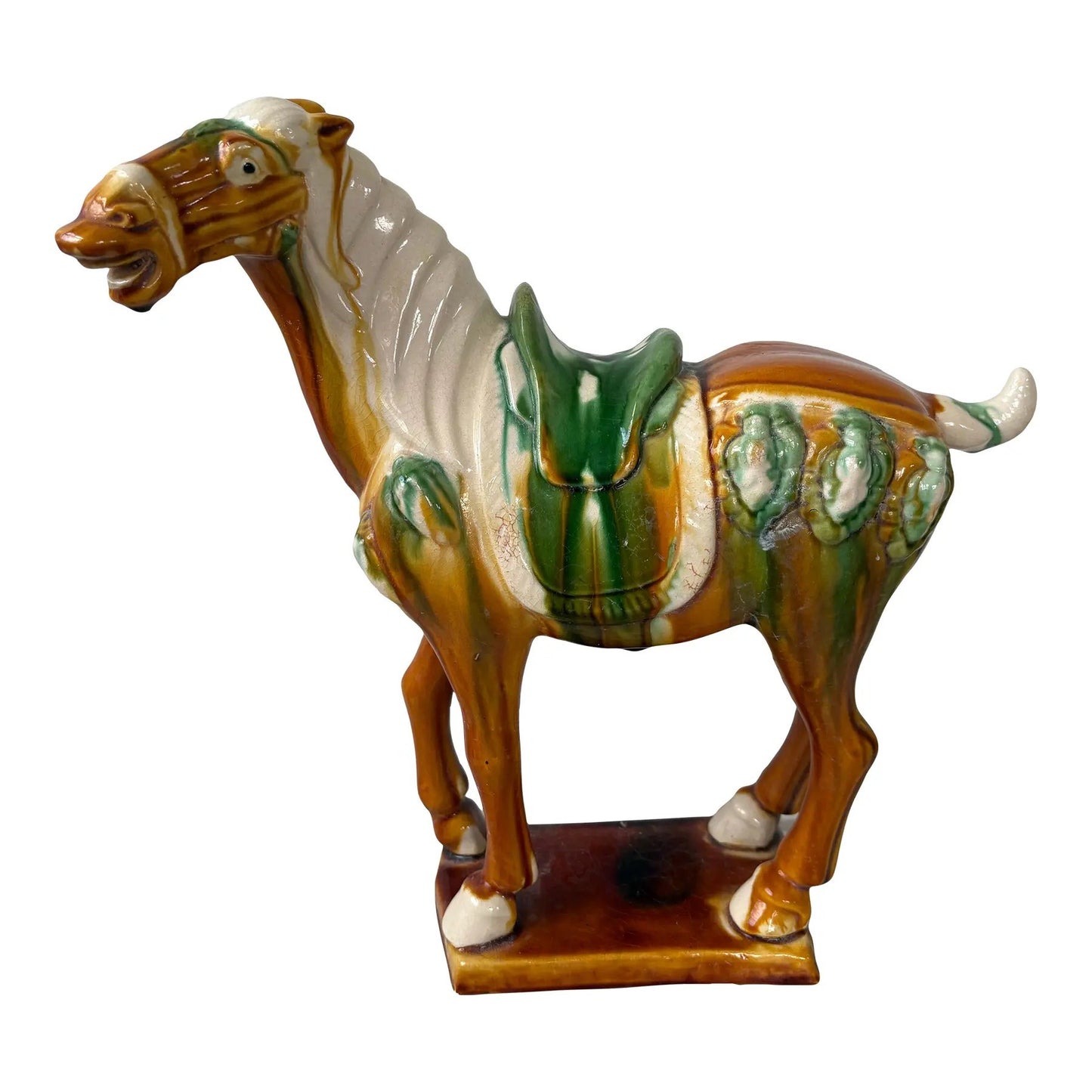 Majolica Ceramic Chinese War Horse Sculpture