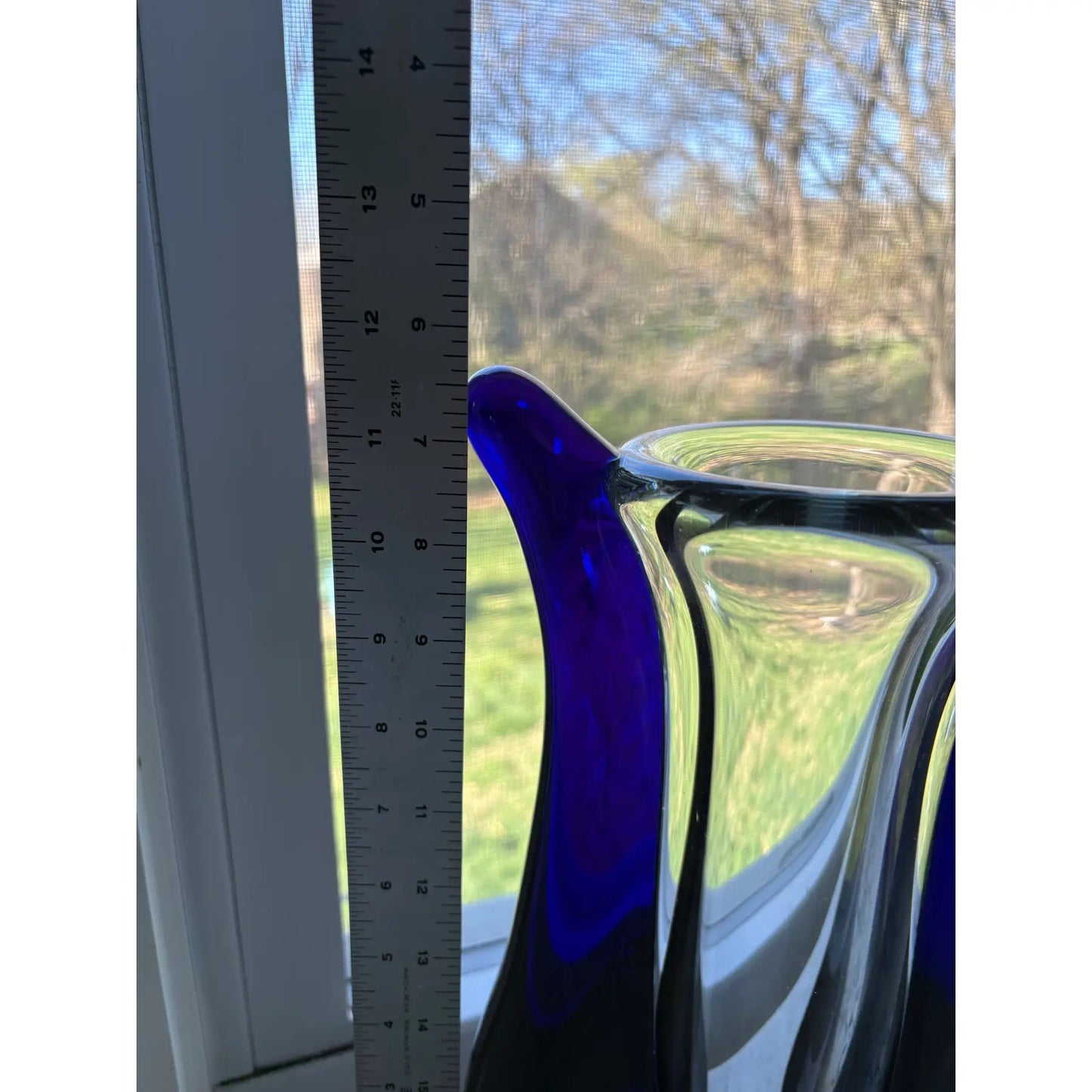 Jaroslav Svoboda Karlov Art Glass Vase Clear and Blue, Signed
