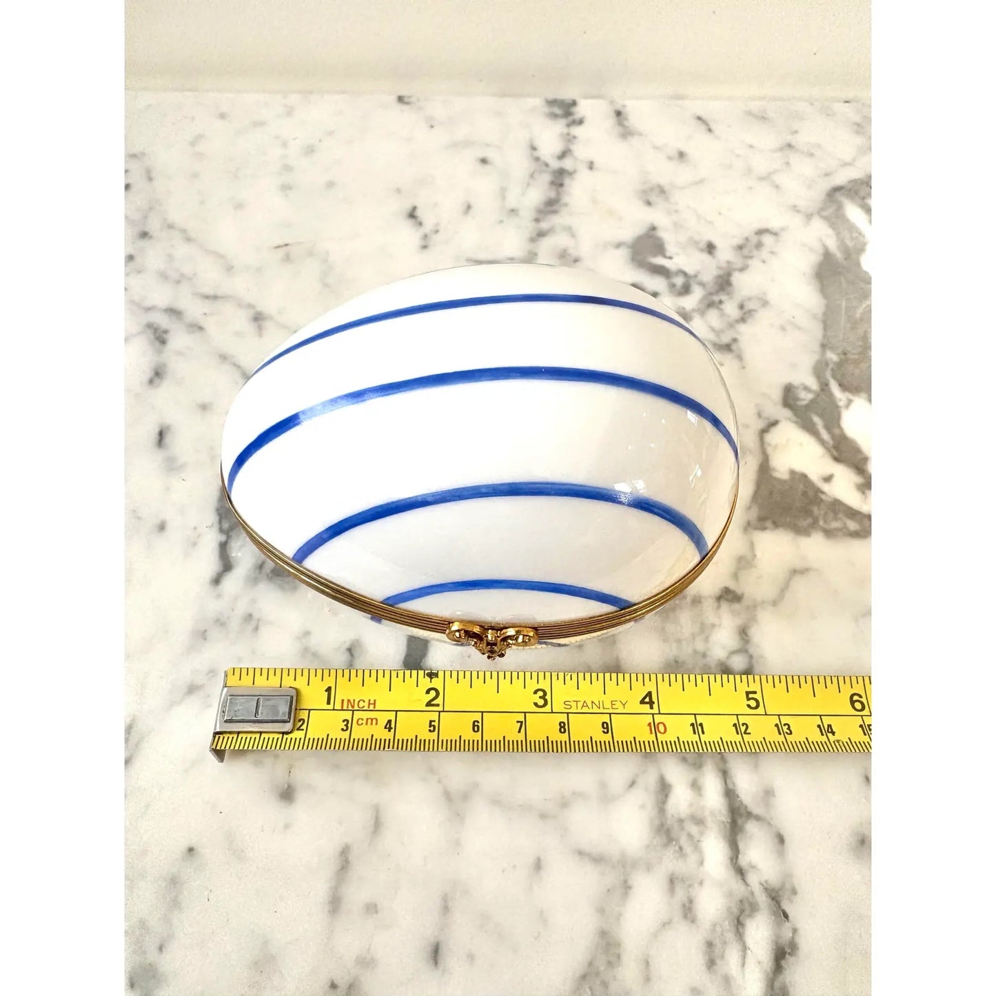 Limoges France Hand-painted Porcelain Egg Box With Brass Closure