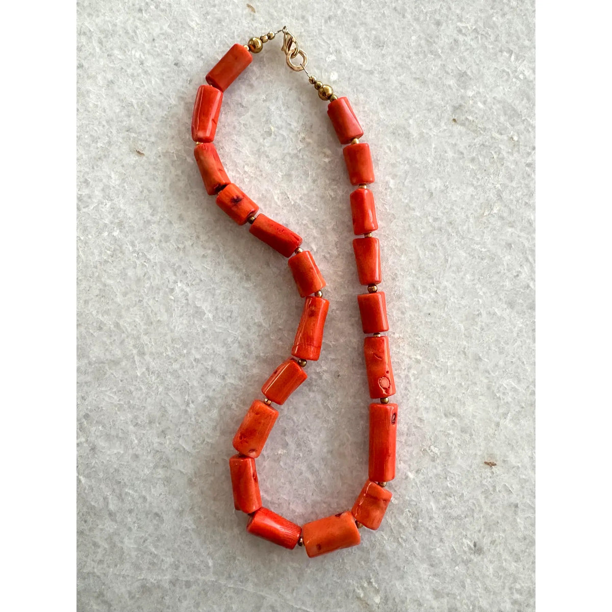Coral Branch Necklace With Gold Tone Spacers. Spring Summer Collection by Matthew Izzo
